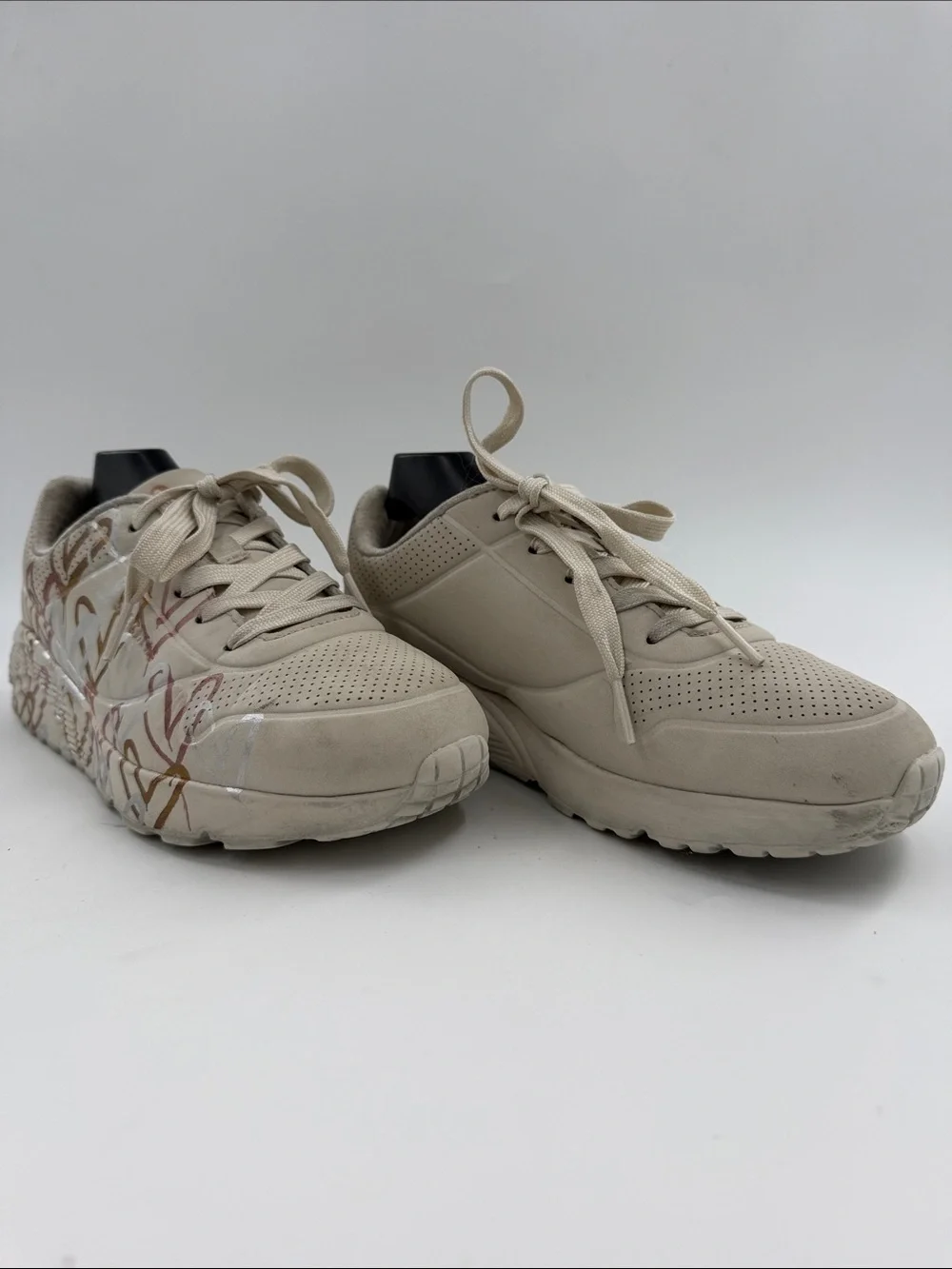Skechers x JGoldcrown Uno Lite Metallic Love Sneakers Gold Silver Women's Size 5